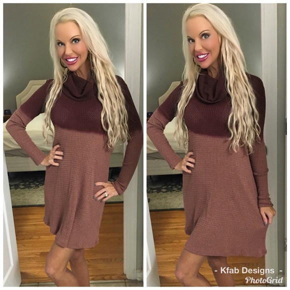 LAST 1! ❤️! Wine/Mauve Ombré Waffle Knit Dress! - Picture 3 of 3